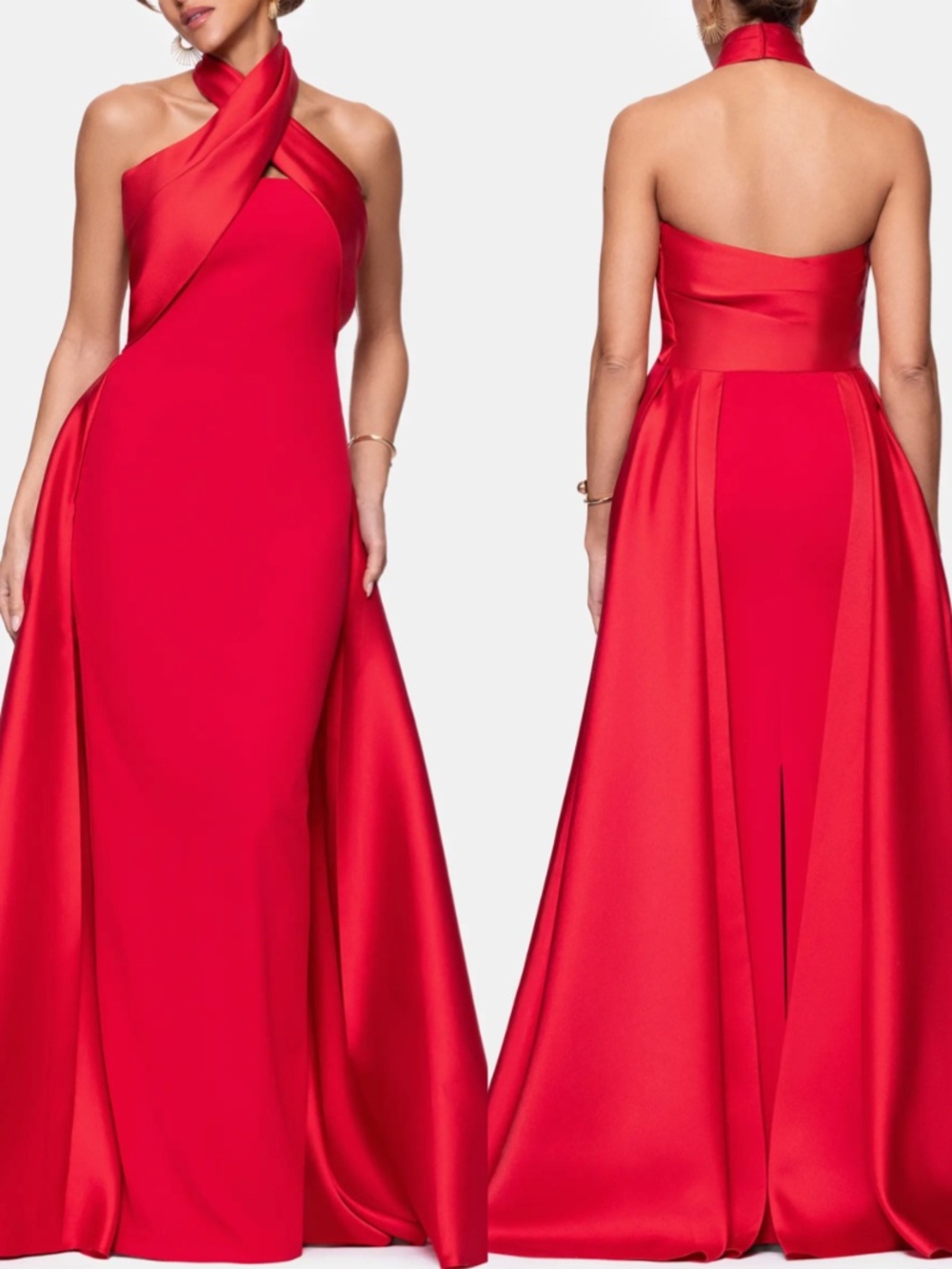 NEW BETSY & ADAM Red TWIST Halter Neck MIKADO Scuba Crepe DRAPED Sides GOWN 6 - Picture 3 of 16